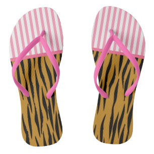 Spaß rosa Streifen & Tigerprint Flip Flops