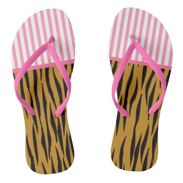 Spaß rosa Streifen & Tigerprint Flip Flops (Fußbett)