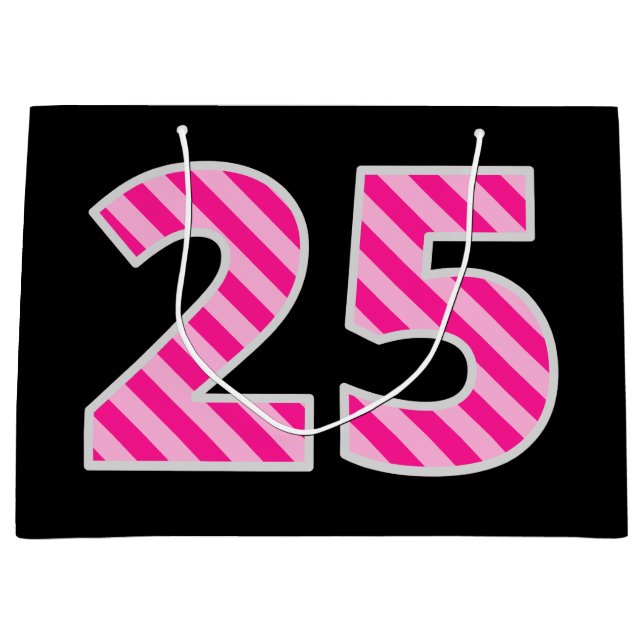 Spaß-Rosa Striped "25"; Glücklicher 25. Große Geschenktüte (Vorderseite)