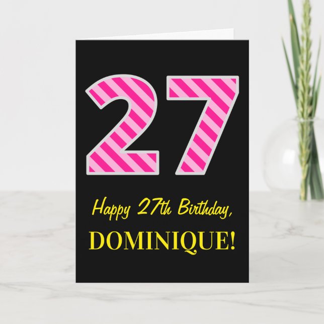 Spaß-Rosa Striped "27"; Glücklicher 27.geburtstag; Karte (Vorderseite)