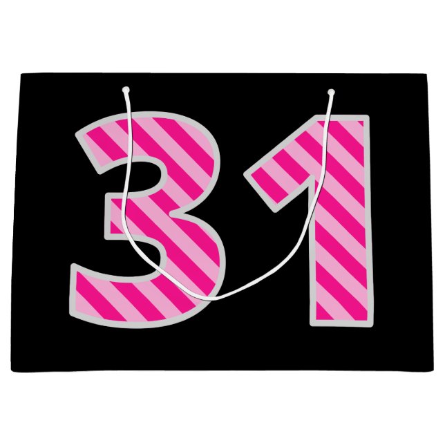 Spaß-Rosa Striped "31"; Glücklicher 31. Große Geschenktüte (Vorderseite)