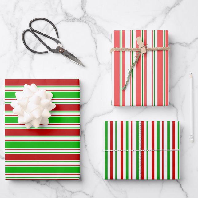 Spaß rot, weiß, grün gefärbt Weihnachten Inspirier Geschenkpapier Set (Vorderseite)