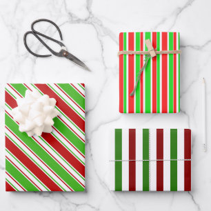 Spaß Rot, Weiß, Grüne Weihnachten Streifen Geschenkpapier Set