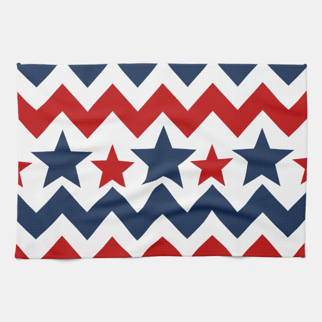 Spaß-rotes weißes blaues Zickzack US Flagge Küchentuch (Horizontal)