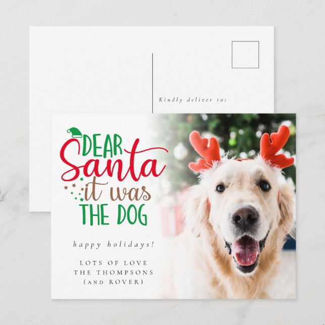 Spaß Santa war der Urlaub des Hundes Foto Postkarte (Vorne/Hinten)
