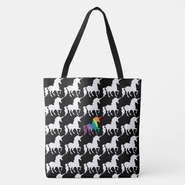 Spaß schwarz u. weißes Regenbogenunicorn-Muster Tasche (Vorderseite)