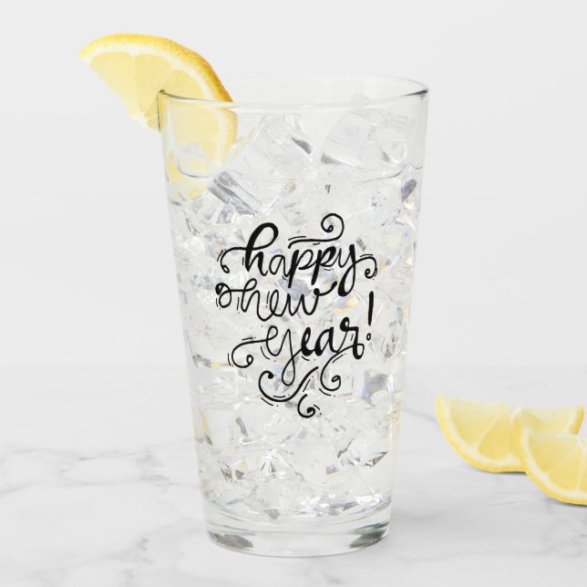 Spaß-schwarzes Skript-guten Rutsch ins Neue Jahr Glas (Vorderseite Ice)
