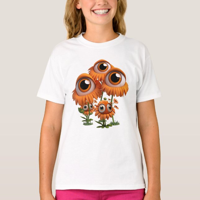 Spaß Seltsame Orange Blume Eyeball T - Shirt (Vorderseite)