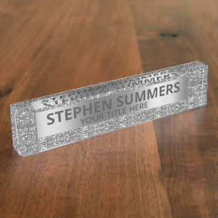 Spaß Silber Faux Glitter Glanz Funkel Glam Custom Namensplakette