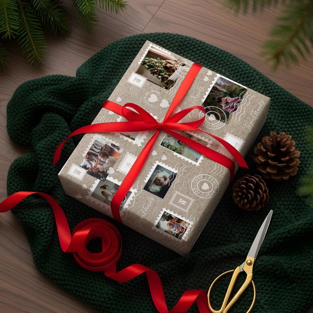 Spaß Special Delivery Porto Briefmarke FotoCollage Geschenkpapier Set (Fun Special Delivery Postage Stamps Photo Collage Wrapping Paper Sheets)