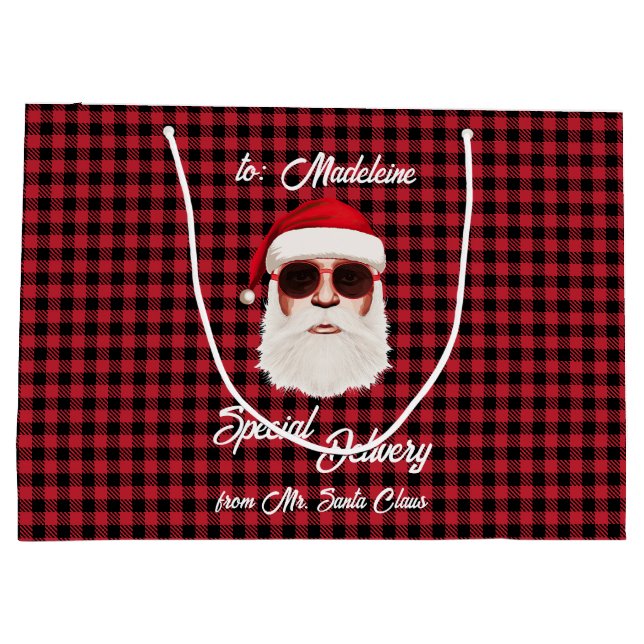 Spaß Special Lieferung Santa Red Black Buffalo Kar Große Geschenktüte (Rückseite)