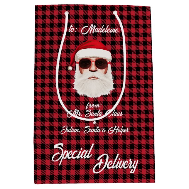 Spaß Special Lieferung Santa Red Black Buffalo Kar Mittlere Geschenktüte (Vorderseite)
