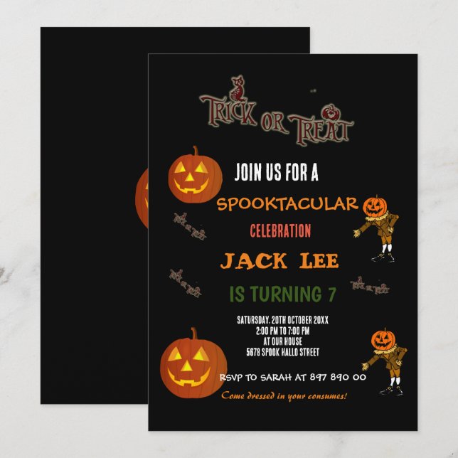 Spaß Spooktacular Halloween Trick oder Treat Gebur Einladung (Vorne/Hinten)