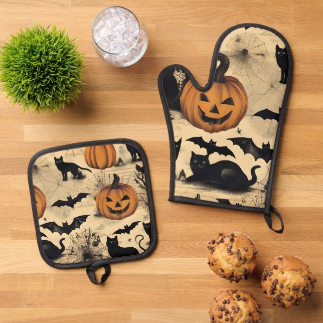 Spaß Spooky Halloween Ofenhandschuh & Topflappen-Set (Oben Unten)