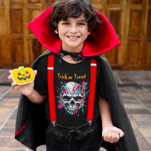 Spaß Spooky Skeleton Skull Abstrakt, Kids Hallowee T-Shirt (Von Creator hochgeladen)