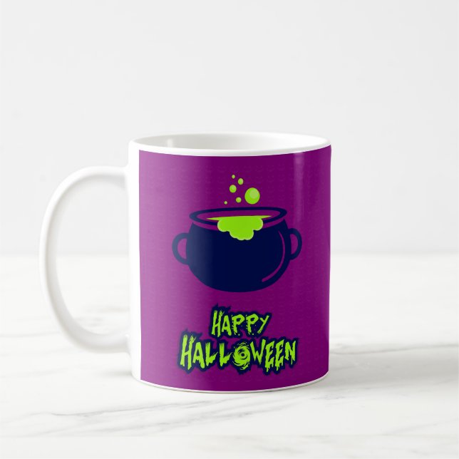 Spaß Spooky Vibrany Happy Halloween Lila Black Kaffeetasse (Links)