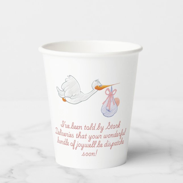 Spaß Storchdesign für Babyduschen oder Gender Reve Pappbecher (Vorderseite)