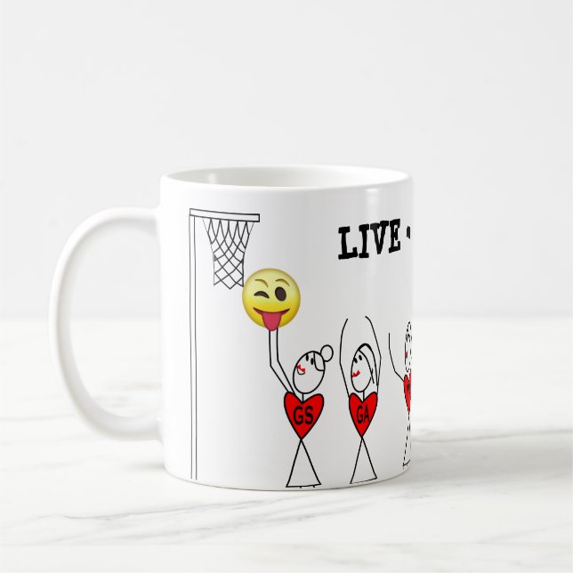 Spaß-Strichmännchen-SpielerNetball Kaffeetasse (Links)