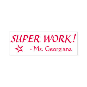 Spaß "SUPER ARBEIT" + Teacher Name Rubber Briefma Permastempel