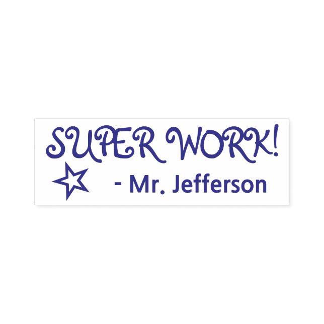 Spaß "SUPER WORK!" + Teacher's Name Rubber Briefma Permastempel (Design)