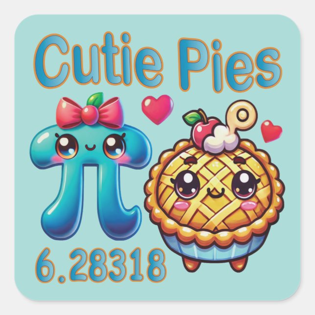 Spaß "Süsse Pies" Niedlich Pi Symbol & Pie Pub Quadratischer Aufkleber (Vorderseite)