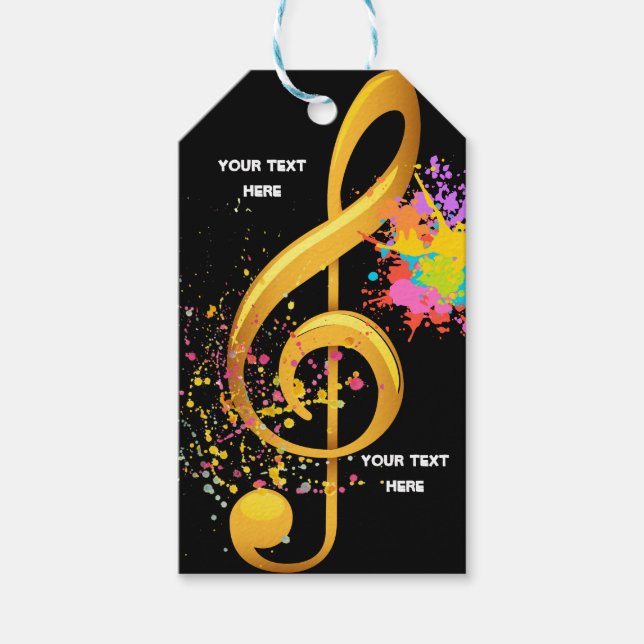 Spaß Treble Clef musikalische Note. Bearbeitbarer  Geschenkanhänger (Vorderseite)