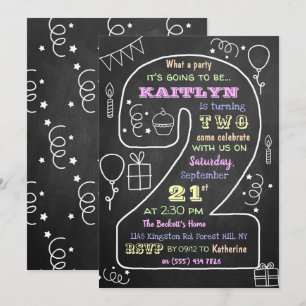Spaß & Trendy Calkboard 2. Geburtstag Einladungen