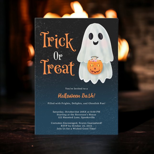 Spaß Trick oder ghost kürbiskürbis Halloween-Party Einladung (Fun Trick or treat ghost pumpkin Halloween party Invitation)