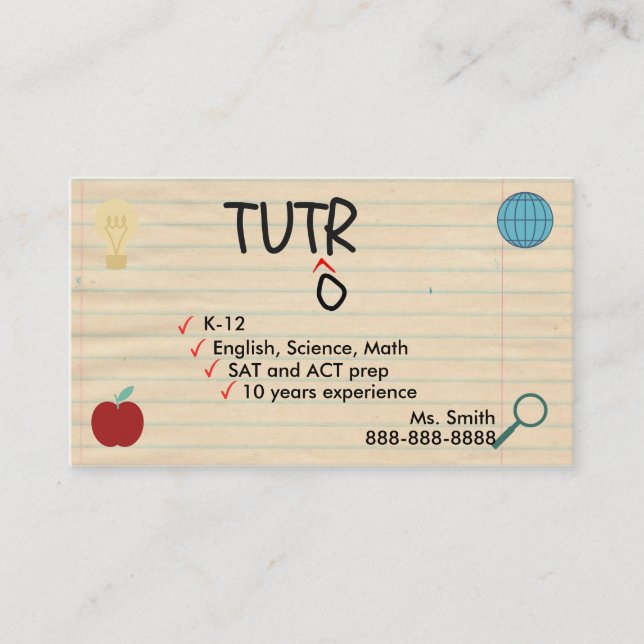 Spaß-Tutor-Visitenkarte Visitenkarte (Vorderseite)