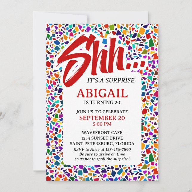 Spaß Überraschung farbenfroher Geburtstag Einladung (Vorderseite)