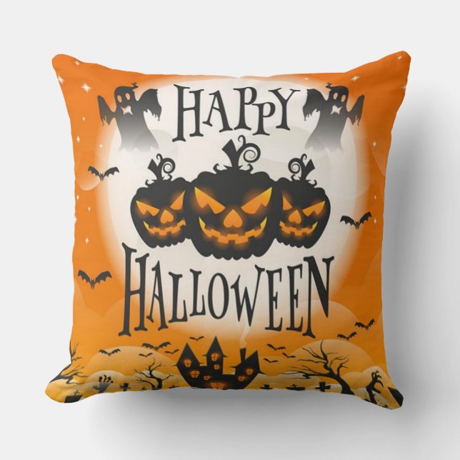 Spaß und Beängstigendes Glück Halloween Kissen (Vorderseite)
