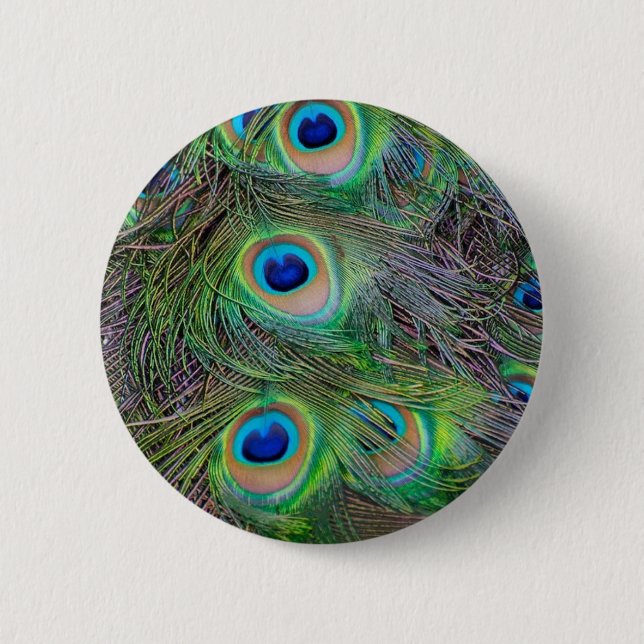 Spaß und cooler Pfaufederentwurf Button (Vorderseite)