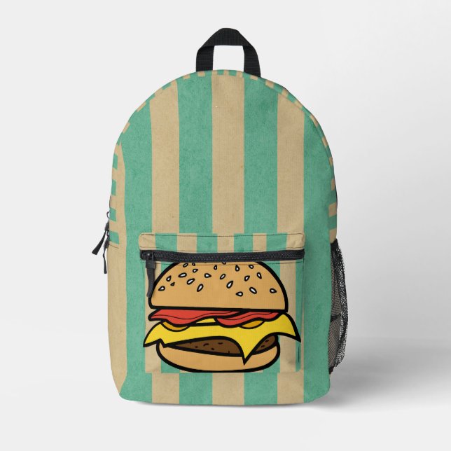 Spaß und cooles Retro Hamburger Blaue Streifen Bedruckter Rucksack (Vorderseite)