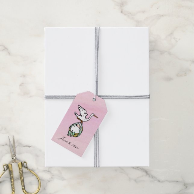 Spaß und Einzigartiges Pink Baby Dusche Gefallen o Geschenkanhänger (Mit Garn)