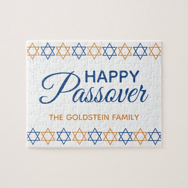 Spaß und Eleganter Blue und Gold Happy Pessach (Horizontal)