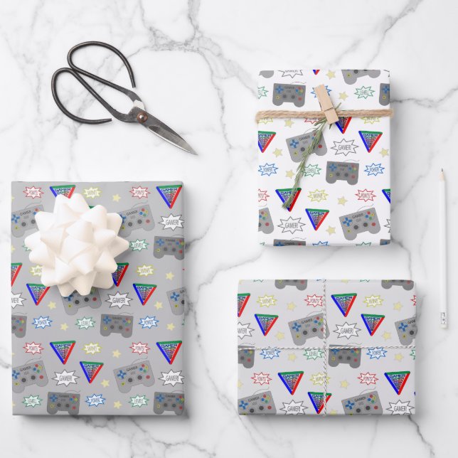 Spaß und Extravagant 3-System-Gamer Geschenkpapier Set (Vorderseite)