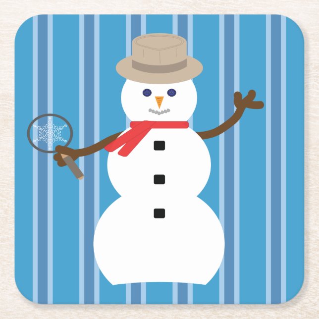Spaß und Extravagant Blue Snowman Detective Rechteckiger Pappuntersetzer (Vorderseite)