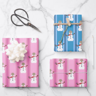 Spaß und Extravagant Pink & Blue Snowman Detective Geschenkpapier Set