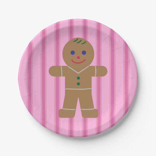 Spaß und Extravagant Pink Gingerbread Man Pappteller (Vorderseite)