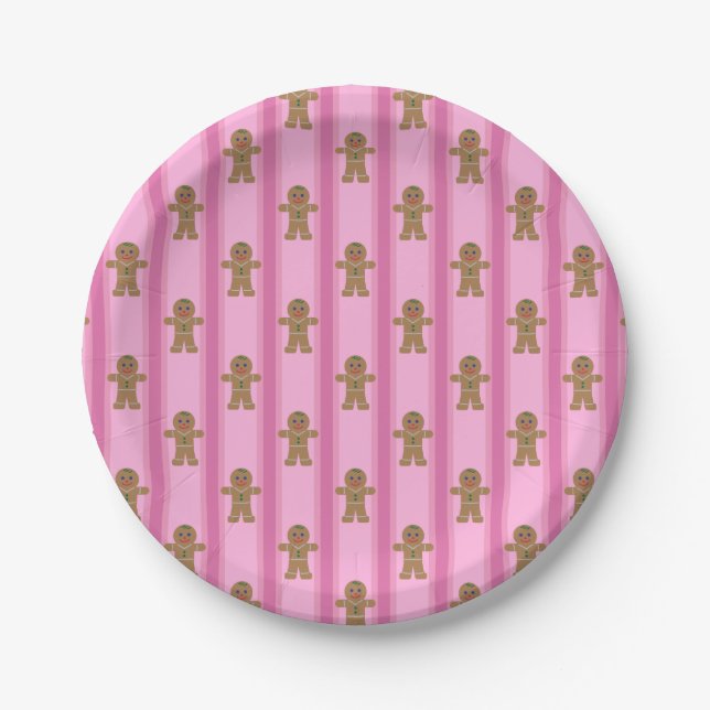 Spaß und Extravagant Pink Gingerbread Man Pappteller (Vorderseite)