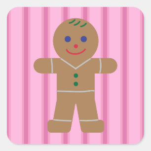 Spaß und Extravagant Pink Gingerbread Man Quadratischer Aufkleber