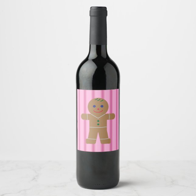 Spaß und Extravagant Pink Gingerbread Man Weinetikett (Vorderseite)