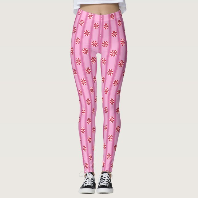 Spaß und Extravagant Pink Weihnachten Pfefferminzb Leggings (Vorderseite)