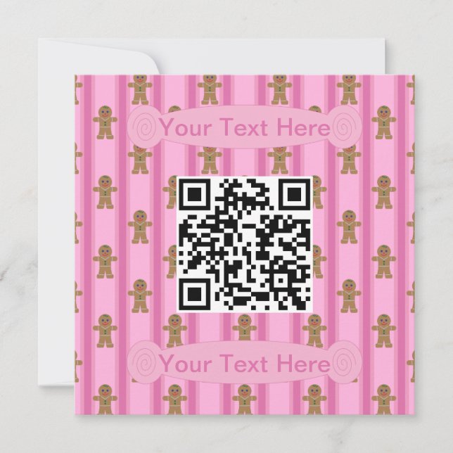 Spaß und Extravagant rosa Lebkuchen Mann QR-Code Einladung (Vorderseite)