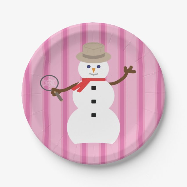 Spaß und Extravagant rosa Schneemann Detektiv Pappteller (Vorderseite)