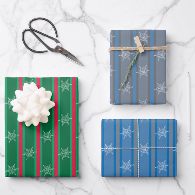 Spaß und Extravagante Weihnachtsschneeflocke Geschenkpapier Set (Vorderseite)