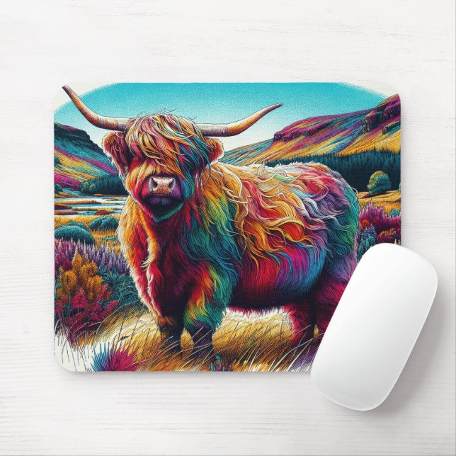 Spaß und farbenfrohe Regenbogenkuh lila blau Mousepad (Mit Mouse)