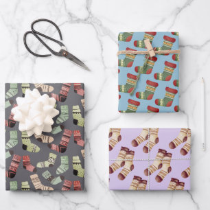 Spaß und farbenfrohe Socken Weihnachten Geschenkpapier Set