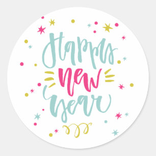 Spaß und festliche Kalligrafie Happy New Year Stic Runder Aufkleber