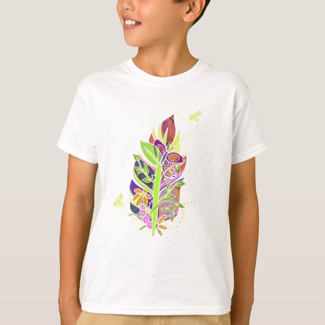 Spaß und Funky Bestäuber-inspirierte Natur-Feder T-Shirt (Vorderseite)